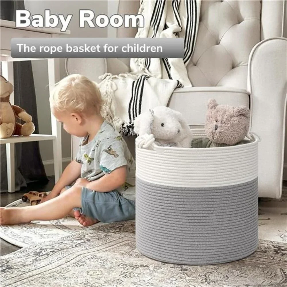 Cotton Rope Storage Basket, 15 x 14.2 Inches Baby Laundry Baskets